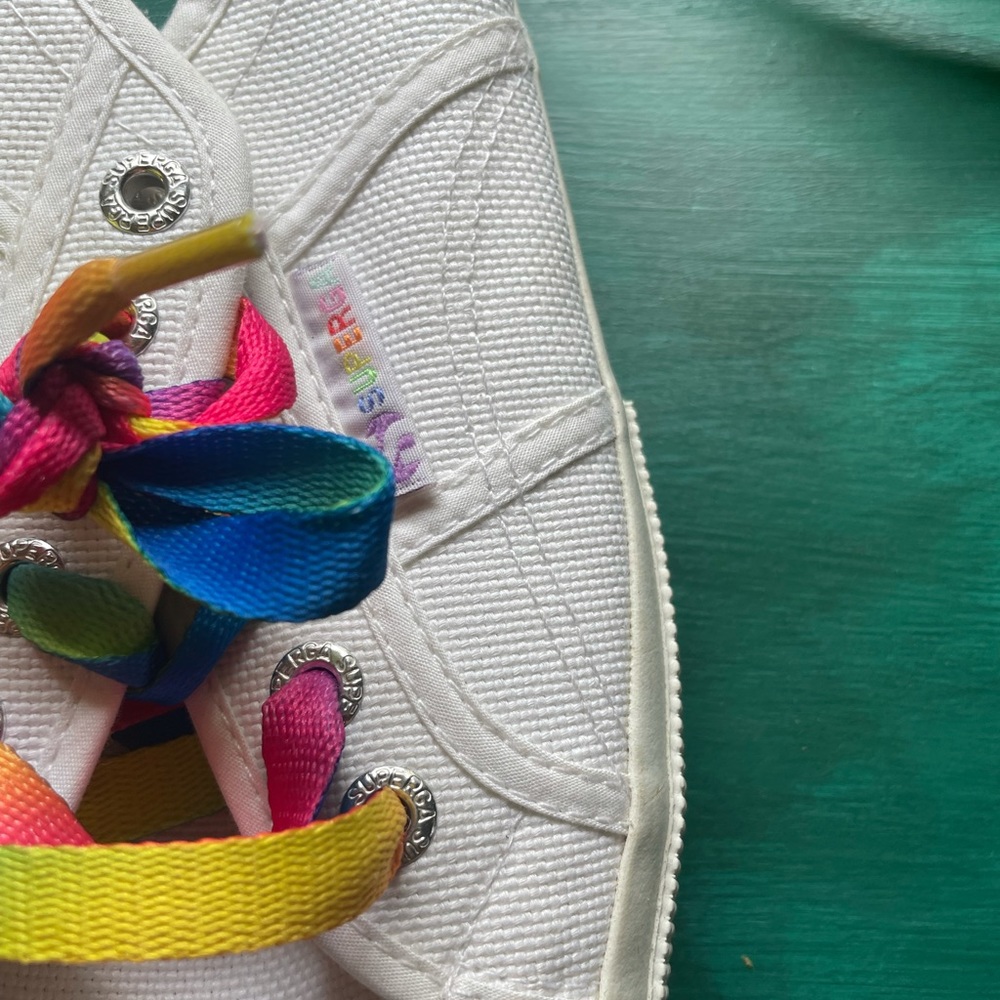 Superga white rainbow laced sneakers